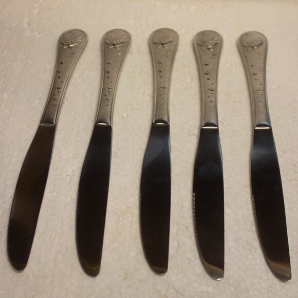 Set of 5 Cambridge Sea Turtle Marine Life Satin Stainless Serrated Dinner Knives - Picture 1 of 8